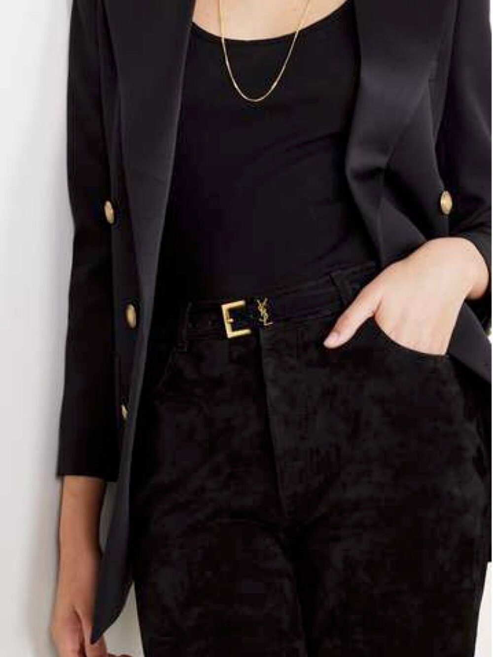 Saint Laurent YSL Black Leather Belt 2cm
